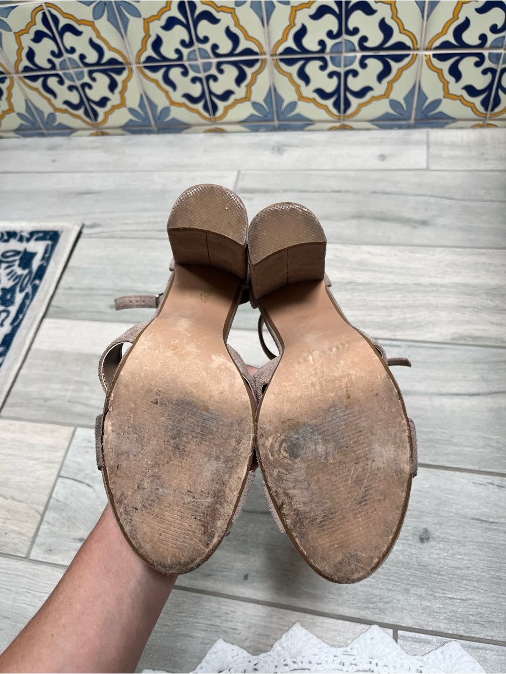 STEVE MADDEN - Blush Nude Suede Block Heel Sandals - Picture 4 of 7